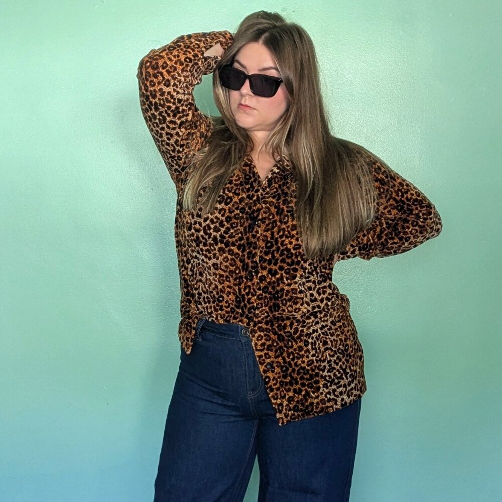 Vintage Velvet Animal Print Button Down